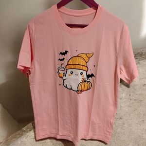 Cute Pink Ghost Tee with Halloween Design